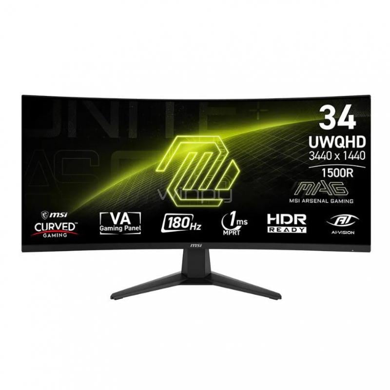 Monitor MSI MAG 346CQ de 34” (VA, UWQHD, 180Hz, 1ms, DP+HDMI, VESA)