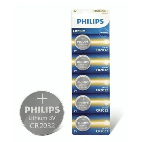 Blíster de Pilas de Reloj Philips CR2032 de 3 voltios (5 unidades, Litio)