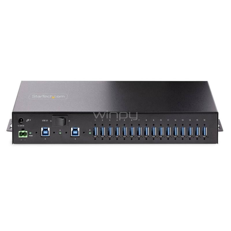 Hub Industrial StarTech de 16 Puertos (USB 3.0, Metal, Rack/DIN)