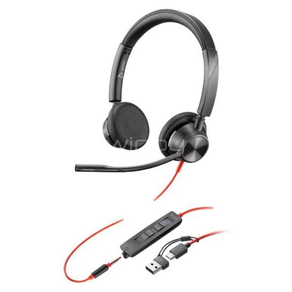 Audífonos Poly Blackwire 3325 (USB-C, Conector 3.5mm, Certificado Teams, Negro)