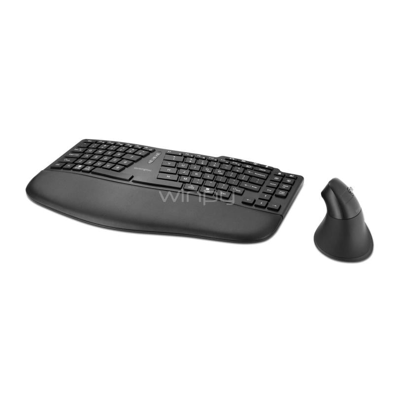 Kit Teclado + Mouse Inalámbrico Kensington Pro Fit Ergo KM675 EQ (Bluetooth/Dongle USB, Negro)