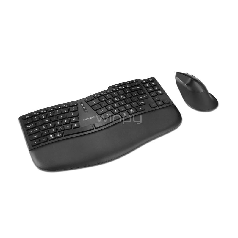 Kit Teclado + Mouse Inalámbrico Kensington Pro Fit Ergo KM675 EQ (Bluetooth/Dongle USB, Negro)