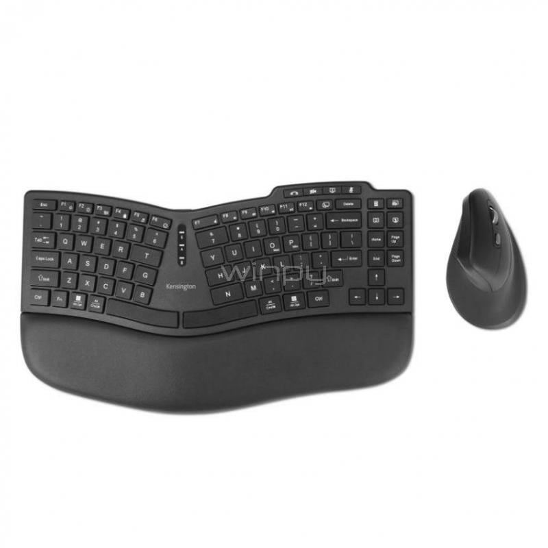 Kit Teclado + Mouse Inalámbrico Kensington Pro Fit Ergo KM675 EQ (Bluetooth/Dongle USB, Negro)