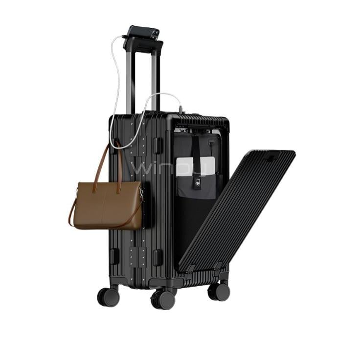 Maleta de viaje Klipxtreme KNL-500 de 20“ (Doble Cerradura, Ruedas 360, Conectores USB, Gris Oscuro)