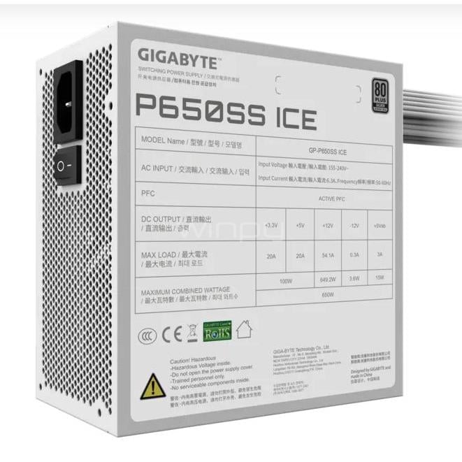 Fuente de Poder Gigabyte P650SS ICE de 650W (ATX, 80+ Silver, Blanca)