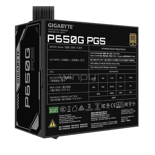 Fuente de Poder Gigabyte GP-P650G PG5 de 650W (ATX, 80+ Gold)