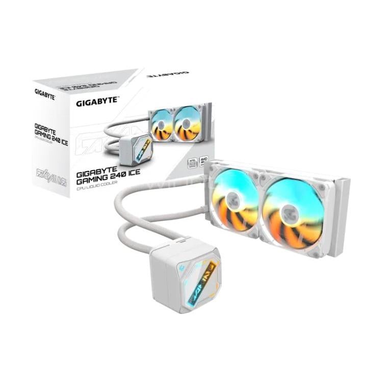 Refrigeración Líquida Gigabyte Gaming 240 ICE (LGA1851/AM5, 120mm x2, 2200rpm, White)