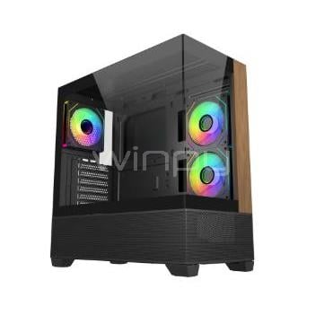 Gabinete Gamer Cooler Master Elite 690 Wood (ATX, Vidrio Templado, 3 Ventiladores ARGB, Negro)