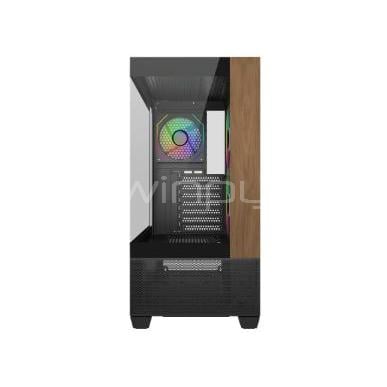 Gabinete Gamer Cooler Master Elite 690 Wood (ATX, Vidrio Templado, 3 Ventiladores ARGB, Negro)