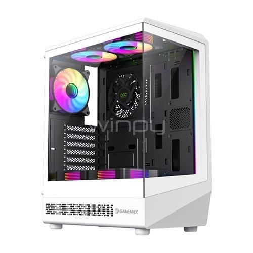 Gabinete Gamer GameMax Vista COC (ATX, Vidrio Templado, 4 Ventiladores ARGB, Blanco)