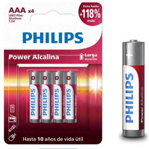 Pack de Pilas Alcalinas Philips AAA (Blíster, 1.5V, 4 unidades)
