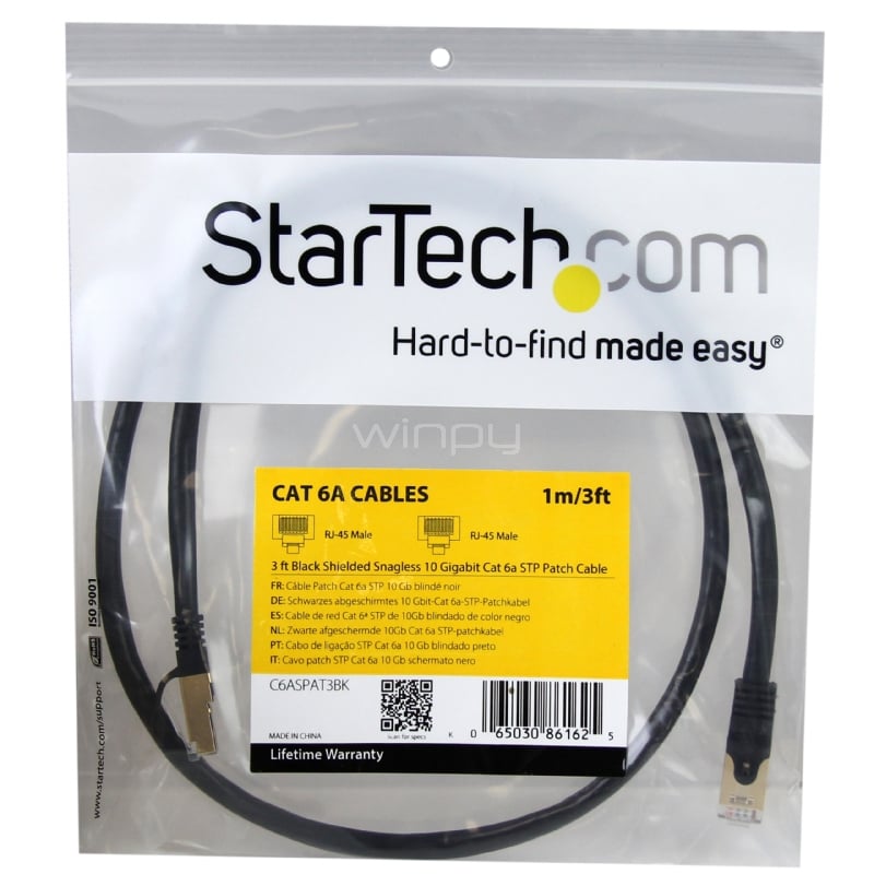 Cable de Red Ethernet Cat6a Blindado (STP) de 0,9m - Negro - StarTech