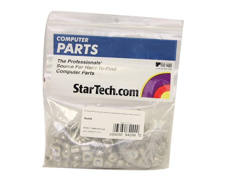 Paquete de 50 Tornillos y Tuercas Enjauladas Cage Nuts M5 para Rack Armario Servidores - StarTech