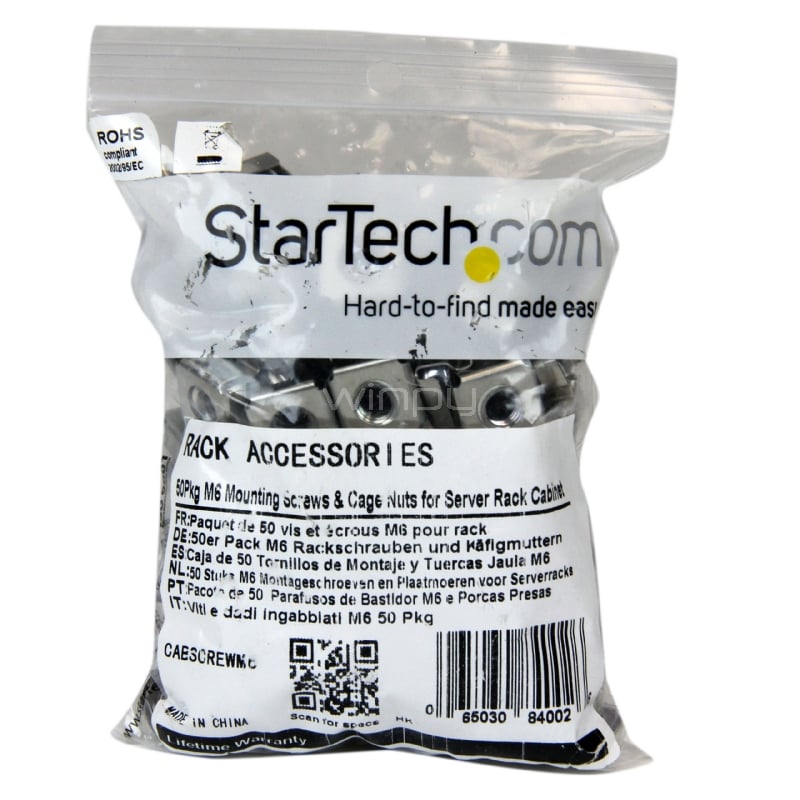 Paquete de 50 Tornillos y Tuercas Enjauladas Cage Nuts M6 - StarTech