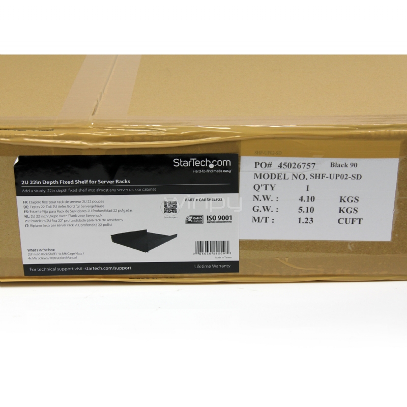 Estante Bandeja para Armario Rack Universal de Servidores  2U 22in Profundidad Fija - 22kg - StarTech