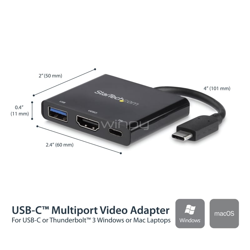 Adaptador Multipuertos USB-C con HDMI - Puerto USB 3.0 - PD de 60W - StarTech