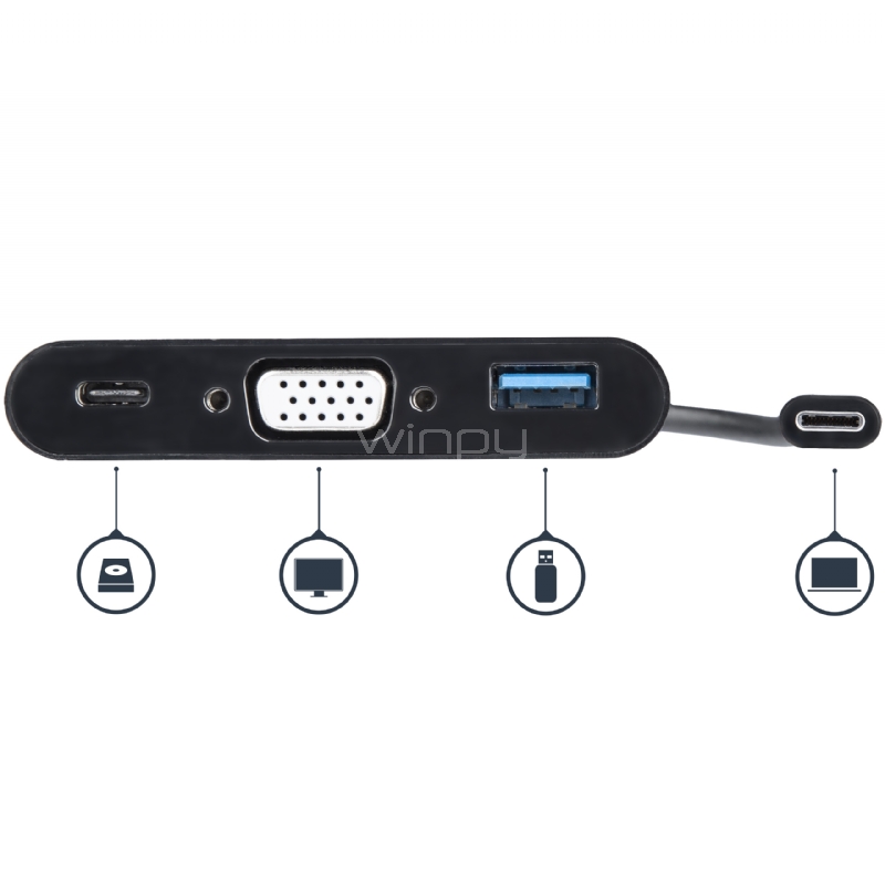 Adaptador Multifunción USB-C a VGA con Entrega de Potencia (Power Delivery) y Puerto USB-A - StarTech
