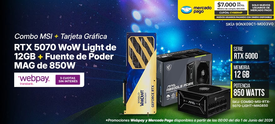 Combo MSI TarjetaGrafica RTX 5070 WoW Light de 12GB + Fuente de Poder MAG de 850W