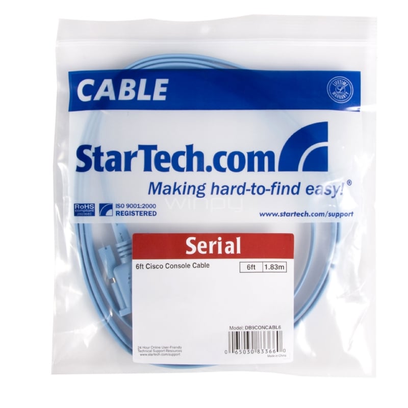 Cable 1,8m para Gestión de Router Consola Cisco RJ45 a Serial DB9 - Rollover - Macho a Hembra - StarTech