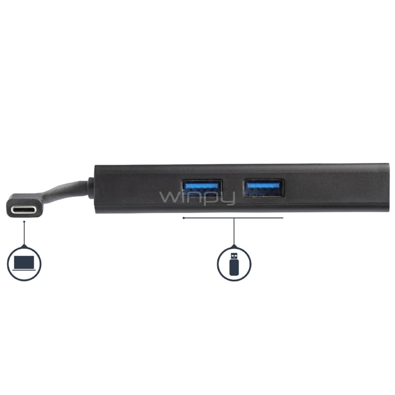 Adaptador Multipuertos USB-C con HDMI de 4K- 2x Puertos USB-A - PD de 60W - Negro - StarTech