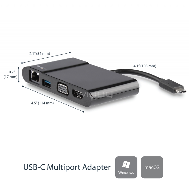 Adaptador Multipuertos USB-C para Notebooks - HDMI o VGA 4K - USB 3.0 - StarTech