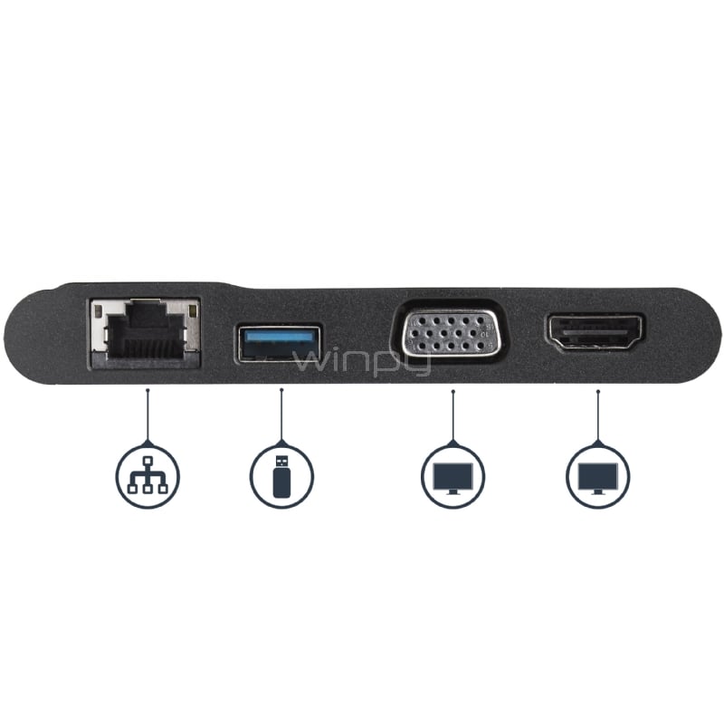 Adaptador Multipuertos USB-C para Notebooks - HDMI o VGA 4K - USB 3.0 - StarTech