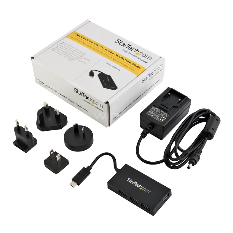 Hub Concentrador USB 3.0 de 4 Puertos Alimentado -  USB-C a 4x USB A - Incluye Adaptador de Alimentación - StarTech