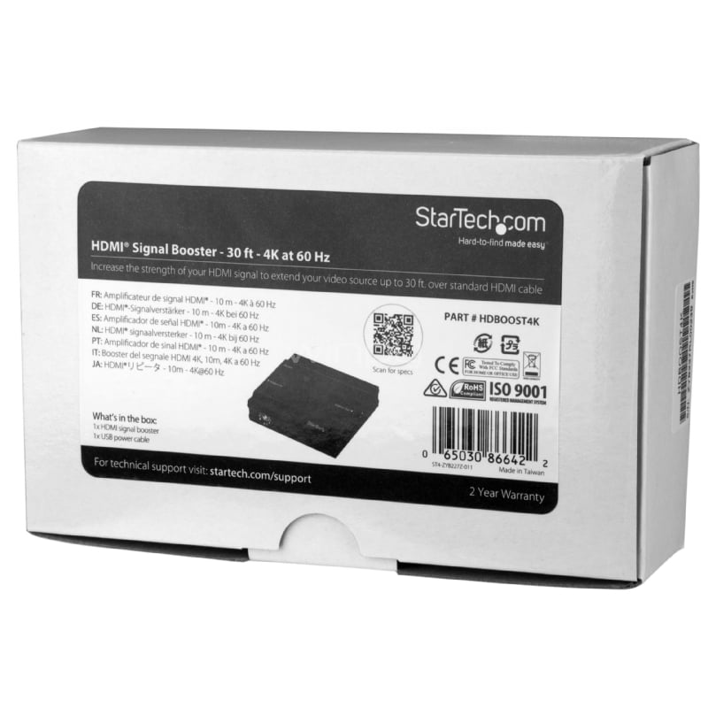 Amplificador de Señal HDMI - Extensor Alargador HDMI 4K a 60Hz - Hasta 9 Metros con Cable Convencional - StarTech