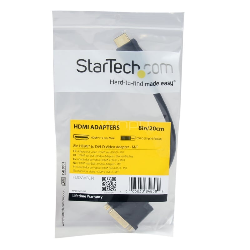 Adaptador de 20cm HDMI a DVI - DVI-D Hembra - HDMI Macho - Cable Conversor de Video - Negro - StarTech