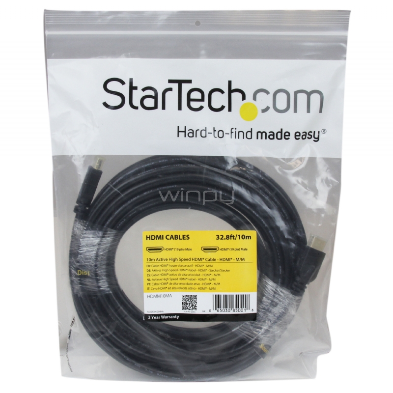 Cable HDMI de alta velocidad 10m - Ultra HD 4k x 2k - 2x Macho - Activo con Amplificador - CL2 - Negro - StarTech