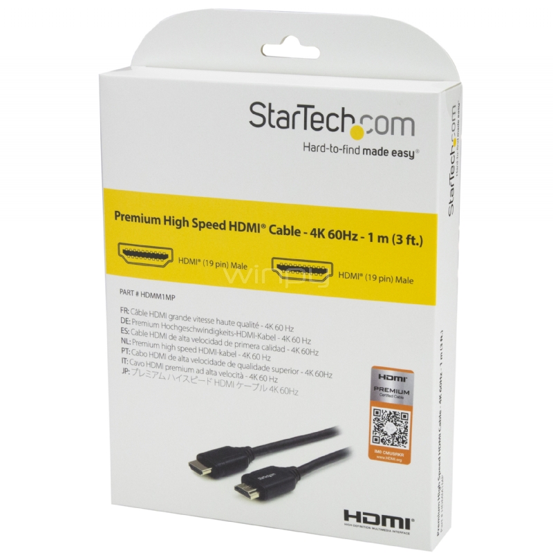 Cable HDMI premium de alta velocidad con Ethernet - 4K 60Hz - 1m - Cable HDMI Certificado Premium - HDMI 2.0 - StarTech