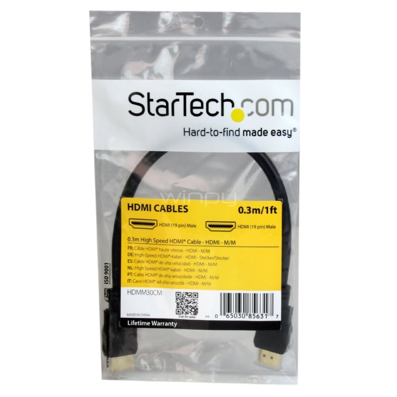 Cable HDMI de alta velocidad Corto de 0,3m - HDMI Macho a HDMI Macho - Ultra HD 4k x 2k - StarTech