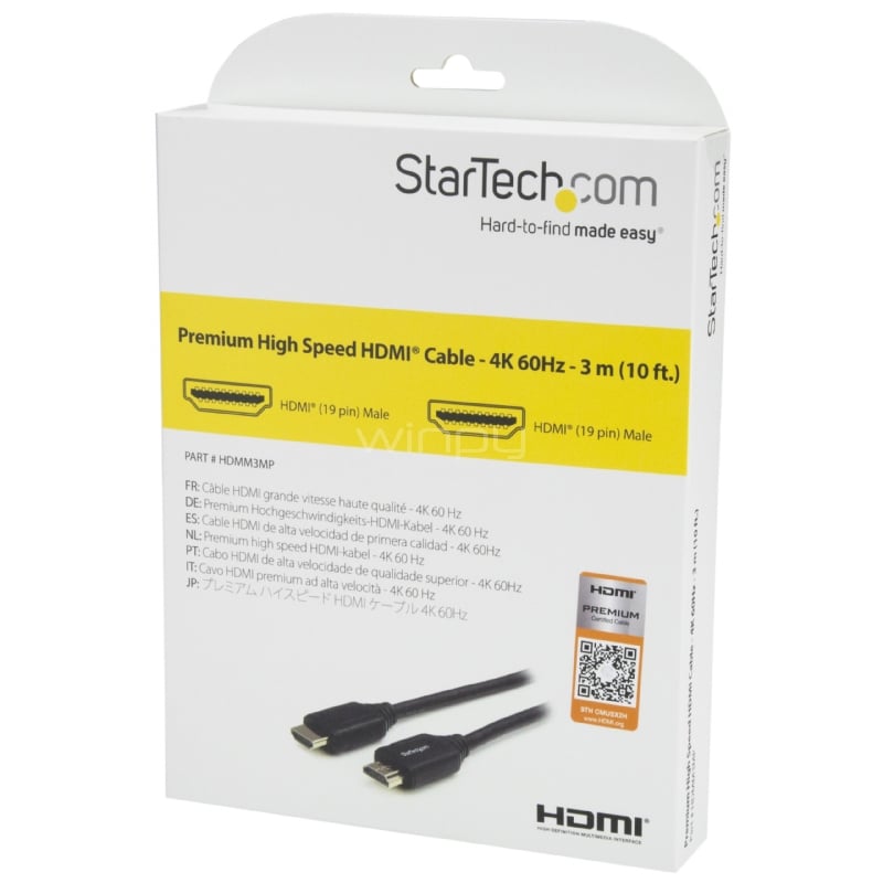 Cable HDMI premium de alta velocidad con Ethernet - 4K 60Hz - 3m - Cable HDMI Certificado Premium - HDMI 2.0 - StarTech