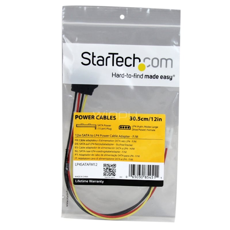 Cable 30cm Adaptador Convertidor Molex 4 Pines a SATA - Hembra LP4 a Macho SATA Alimentación - StarTech