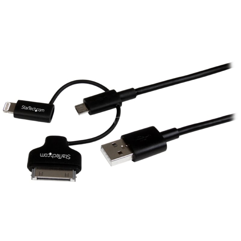 Cable de 1m Lightning, Dock de 30 pines o Micro USB a USB para iPod iPad iPhone - Color Negro - StarTech