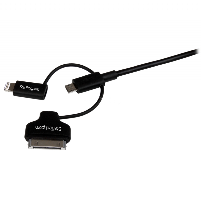 Cable de 1m Lightning, Dock de 30 pines o Micro USB a USB para iPod iPad iPhone - Color Negro - StarTech