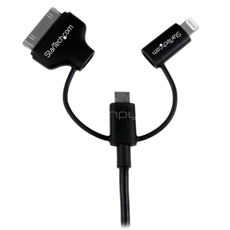 Cable de 1m Lightning, Dock de 30 pines o Micro USB a USB para iPod iPad iPhone - Color Negro - StarTech