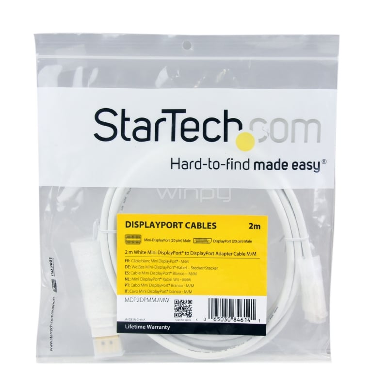 Cable Adaptador de 2m de Monitor Mini DisplayPort 1.2 Macho a DP Macho - 4k Blanco - StarTech