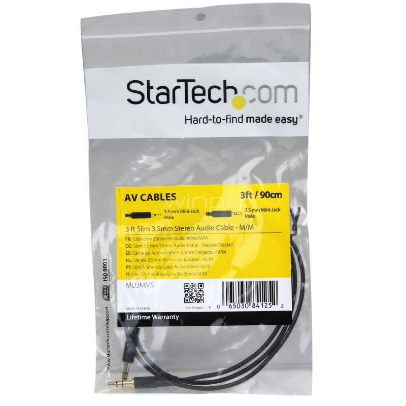 Cable Delgado de 91cm de Audio Estéreo Conector Mini Jack 3,5mm - Plug TRRS - Macho a Macho - StarTech