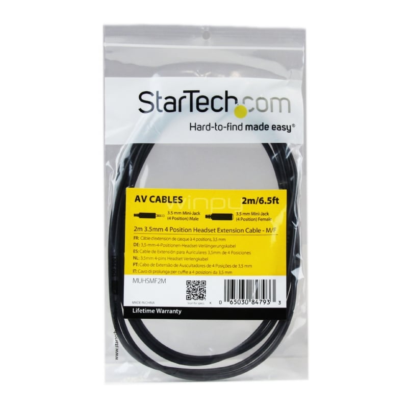 Cable de 2m de Extensión Alargador de Auriculares Headset Mini-Jack 3,5mm 4  pines Macho a Hembra - StarTech 