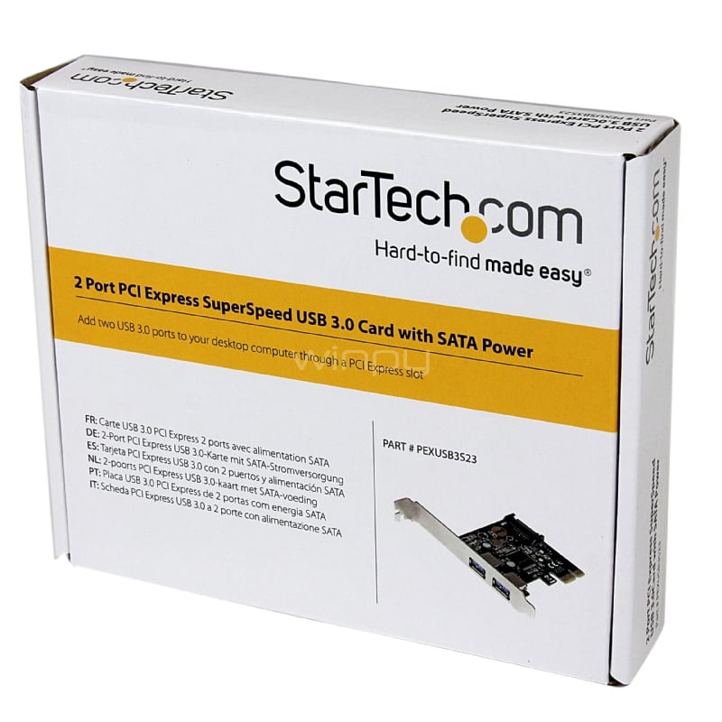 Adaptador Tarjeta Controladora PCI Express PCI-E 2 Puertos USB 3.0 con Alimentación SATA - StarTech