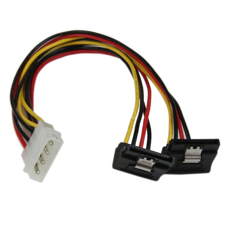 Adaptador Cable 30cm Divisor Molex 4 Pines a Doble SATA Ángulo Derecho Cierre Seguridad Pestillo Latches - 2x SATA - 1x LP4 - StarTech