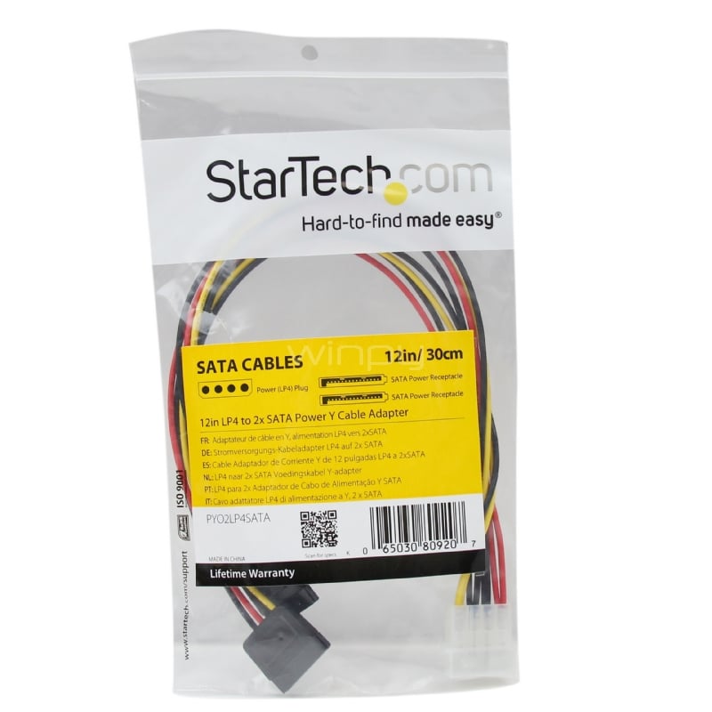 Adaptador Cable Divisor Molex 4 Pines a SATA - 2x Hembra SATA y 1x Macho LP4 - StarTech