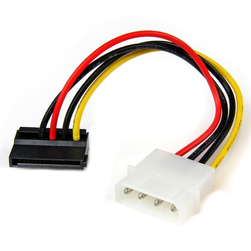 Adaptador Cable de 15cm Alimentación Corriente SATA Estándar con Ángulo a la Izquierda 15 Pines a Molex 4 Pines - Macho LP4 - StarTech