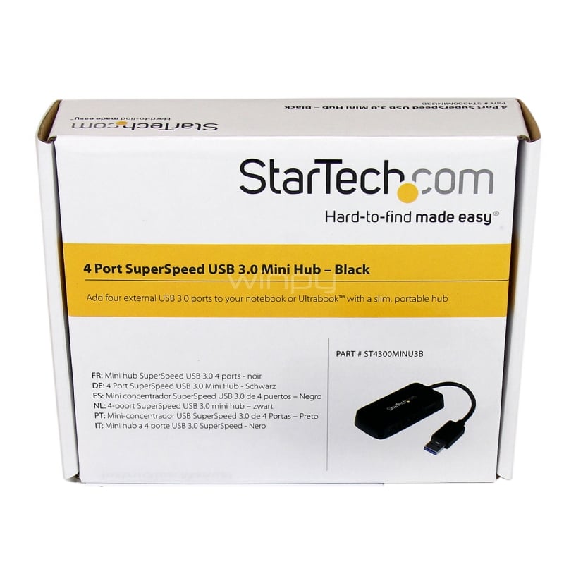 Adaptador Concentrador Hub  USB 3.0 Super Speed para Notebook de 4 Puertos Salidas - Negro - StarTech