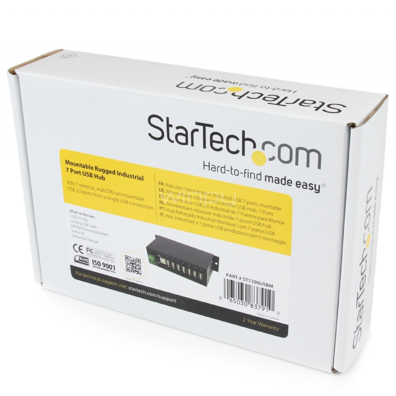 Adaptador Concentrador HUB USB 2.0, 7 Puertos Reforzado Industrial con Alimentación - StarTech