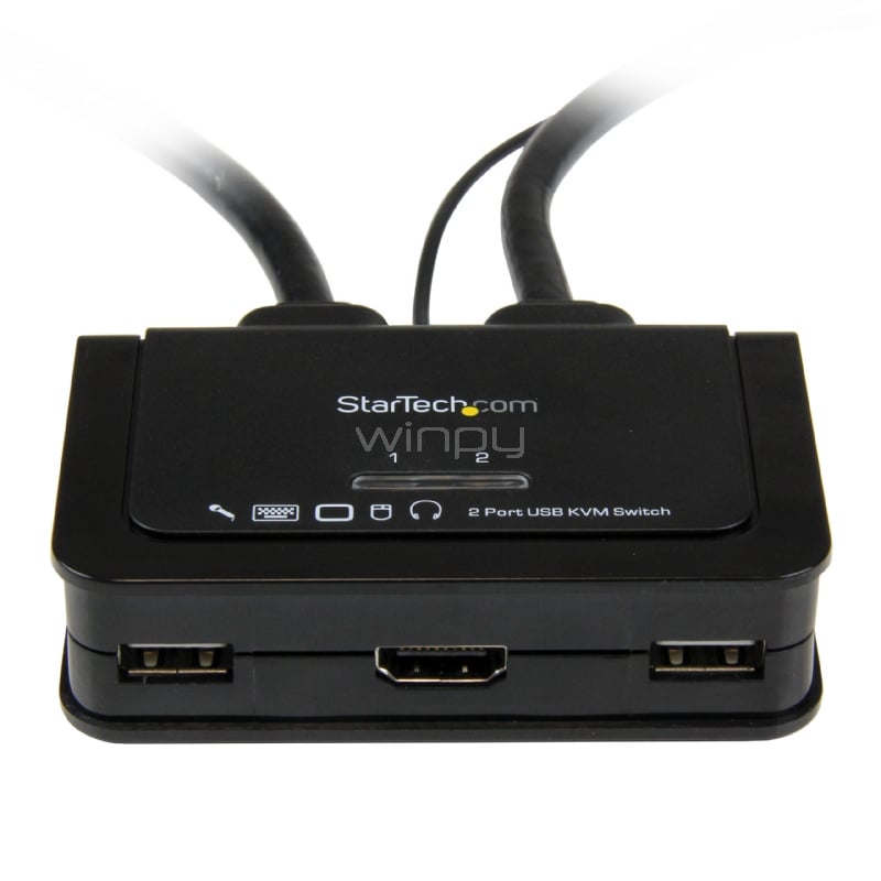 Conmutador Switch KVM 2 puertos HDMI USB Audio Mini Jack con Cables Integrados Sin Alimentación Externa - 1080p - StarTech
