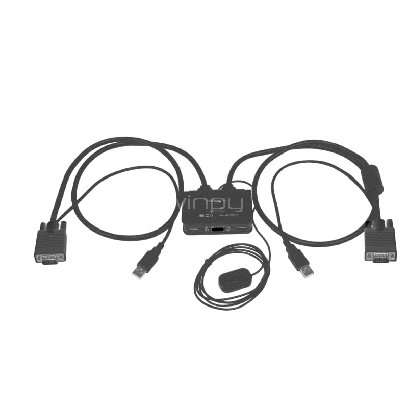 Switch Conmutador KVM de Cable con 2 Puertos VGA USB Alimentado por USB con Interruptor Remoto - StarTech