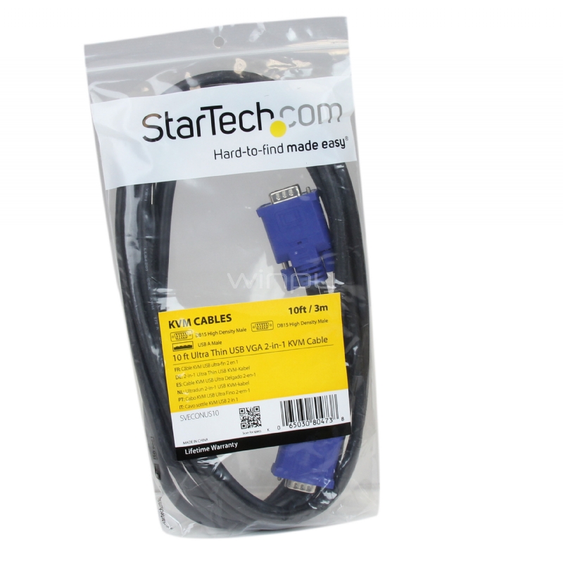 Cable KVM de 3m Ultra Delgado Todo en Uno VGA USB HD15 - 10ft Pies  2 en 1 - StarTech