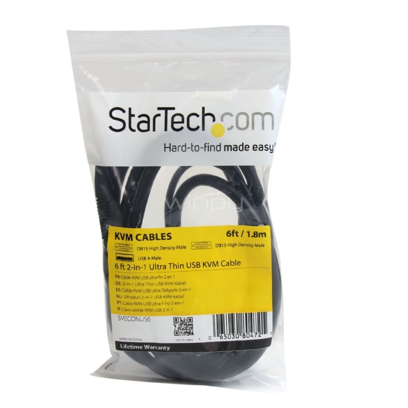 Cable KVM de 1,8m Ultra Delgado Todo en Uno VGA USB HD15 - 6t Pies  2 en 1 - StarTech